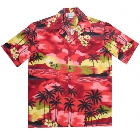 ISLAND SCENE BLUE HAWAIENNE RED